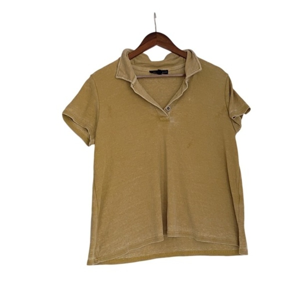 Jane + Delancey Mustard Ribbed Cotton‎ Blend Polo Shirt M Classic Collar